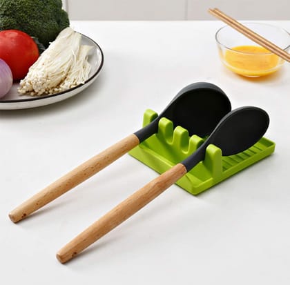 DHRUVINSRI Heat-Resistant Silicone Spoon Rest Mat Stand – Durable Cooking Spatula Holder Tray for Easy Kitchen Organization and Cleanliness (Multicolor)