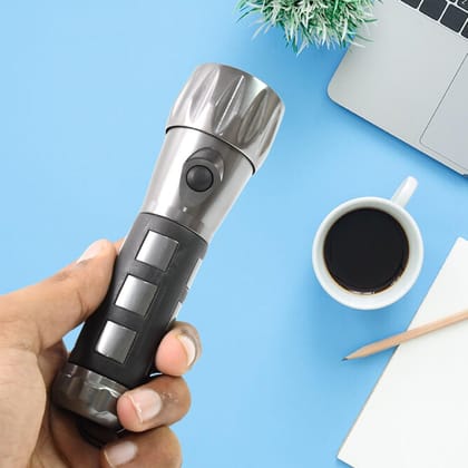 DHRUVINSRI Durable Aluminium LED/Xenon Hand Torch with Rubber Grip – Compact & Powerful Flashlight, Powered by 3 x 1.5V AAA Batteries (Not Included), Ideal for Outdoor, Emergency, and Everyday Use