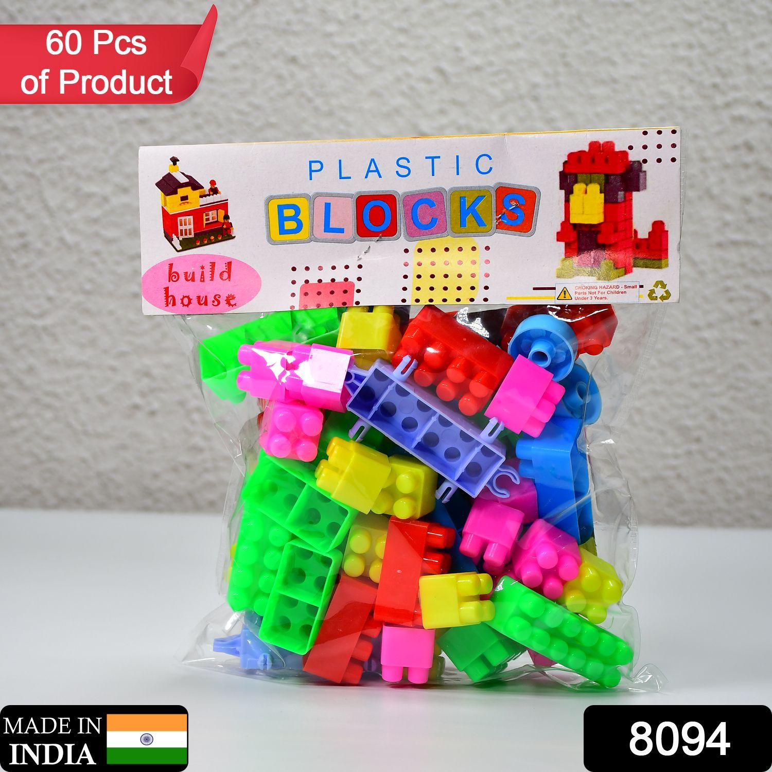 DHRUVINSRI Multi Color Blocks Set for Child, Play Fun and Learning Blocks for Child Games for Children Block Game Puzzles Set Boys, Children (Multicolor, 60 Bricks Blocks)