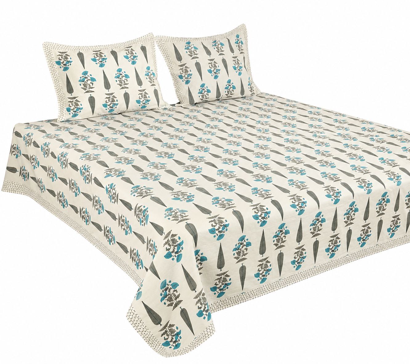 Hand Block Print Luxury Super King Cotton Bedsheet 108x108 With 2 Pillow Covers, 250GSm, 144TC