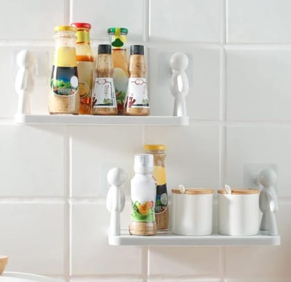 DHRUVINSRI Self Adhesive Floating Wall Shelf, Wall Mounted Organiser, Human Figurine Style, White