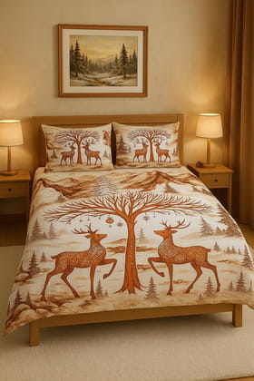 DHRUVINSR Luxury Heritage Super King Size Bed cotton bedsheet 108*108 with 2 Pillow Cases 45 x 72 cm,  Reindee Forest Design,King Size 108x108 Inch,Christmas Motif, Festive Motif