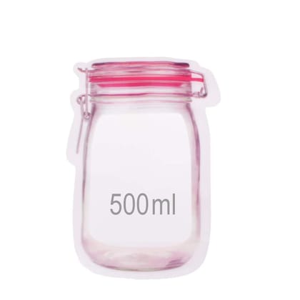 DHRUVINSRI Reusable Airtight Seal Plastic Food Storage Mason Jar Zipper 500ml-Set of 5 Jar Zippers