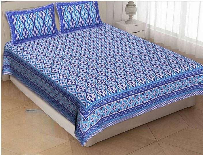 DHRUVINSRI King Size Bedsheet 90*108 inches with 2 Pillow Covers,, Hand Block Ikat Print -Blue Color