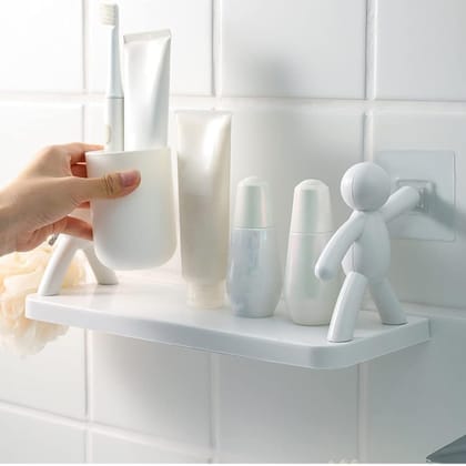 DHRUVINSRI Self Adhesive Floating Wall Shelf, Wall Mounted Organiser, Human Figurine Style, White