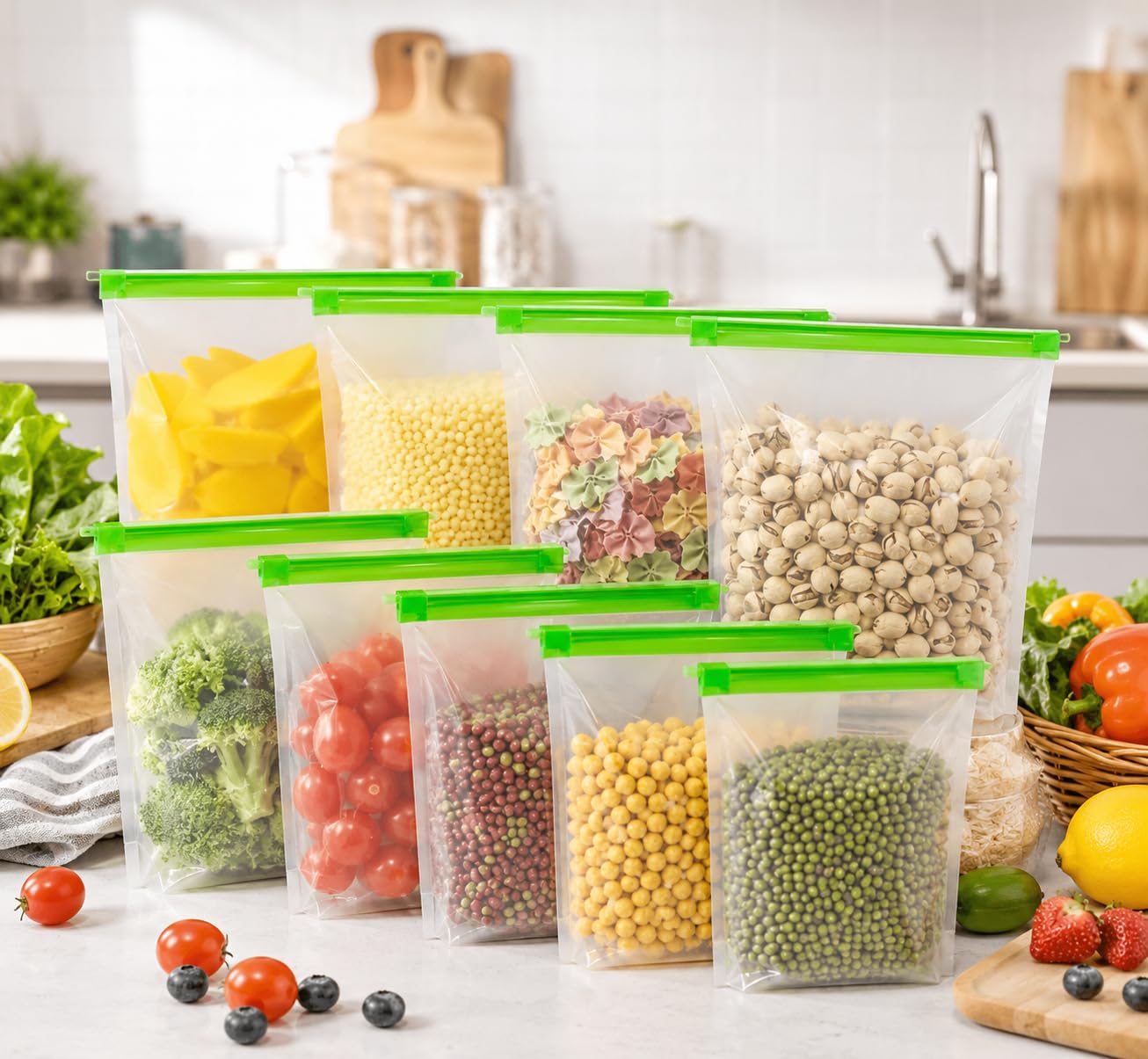 DHRUVINSRI Silicone Food Storage Bag, Microwave & Dishwasher Safe 3 piece Set: Reusable, Leakproof, Non Toxic, BPA Free, and Temperatures Resistance from -58°F to 392°F (-50°C to +200°C)