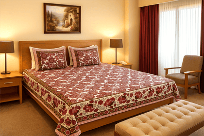 DHRUVINSRI Hand Block Print Pure Cotton Double King Bed Size Bedsheet, 100 * 108 Inches & 2 Large Pillow Covers, AZO Free, Antiwrikle- Pink Floral