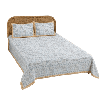 DHRUVINSRI Kantha Print Cotton King Size Bed Bedsheet with 2 Pillow Covers, 90 * 108 Inches .220TC, Bamboo Cotton, Summer Bedsheet