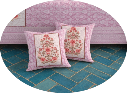DHRUVINSRI Luxury Embroidery Floral Print Diwan Set 1 Bedsheet +2 Bolster covers +5 Cushion Covers ,  8 Pcs Set, Elegant Design, Living Room Decor, Bamboo Cotton Fabric, Size 63x90 