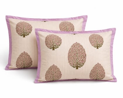 DHRUVINSRI Kantha Premium Bamboo Cotton Super King Bed Size bedsheet 108 * 108 with 2 Pillow Covers, Leaf Design Kantha Print , safe for Skin & hairs, Azofree,-Off White & Pink Color