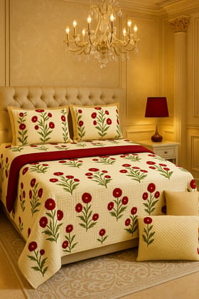 DHRUVINSRI Premium Bamboo Cotton Super King  Bedsheet 108*108 in, 274*274 cms with 2 Pillow Covers, Burgundy Red Floral Design -1 set