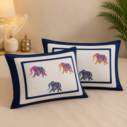 DHRUVINSRI Elegant Premium Cotton Super King Size 275 x 275 cm with 2 Pillow Covers, Heritage Elephant Deign-white