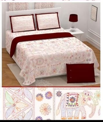  DHRUVINSRI Kantha Pure Cotton Super King Size Bed Bedsheet 108*108 with 2 Pillow Covers,, compatible size 9 * 9 ft- Light Pink Colour
