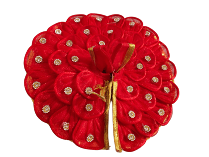 DHRUVINSRI Pooja Article Beautiful Designer Gawn, Choli & Pagdi, Red flowers, Studded Zarkhin, Fancy Poshak,laddu Gopal ji, krishna, kanhaji,Thakurji,Color-Red Colour