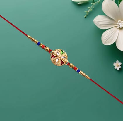 DHRUVINSRI Jewellery Designer Floral Rakhi with Mirror Work Colorful Beads on Red Thread-  Rakshabandhan Rakhee Bracelet for Brother/bhaiya/bhai/bhabhi - Pack of 1