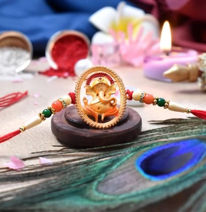 DHRUVINSRI Ganesha Designer Rakhi for Raksha Bandhan Spiritual Protection-1Pc