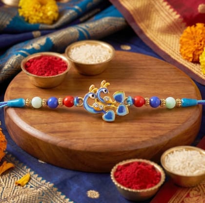 DHRUVINSRI Rakhi – Elegant Twin Peacock Designer Festival Ornament-1 Pc