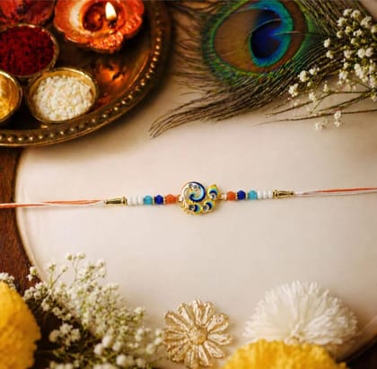 DHRUVINSRI Designer Peacock Rakhi – Elegant Festival Thread for Brother-1Pc