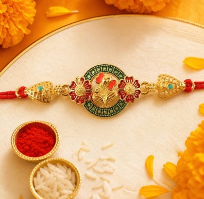 DHRUVINSRI Ganesha Floral Designer Rakhi with Beaded Traditional Detailing-1Pc