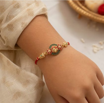 DHRUVINSRI Ganesha Floral Designer Rakhi with Beaded Traditional Detailing-1Pc
