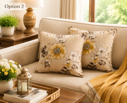 DHRUVINSRI Set of 2 Cotton Blend Cushion Covers 16 x 16 Inches, Square Floral Print Decorative Cushion Covers for Sofa, Living Room & Bedroom Home Decor