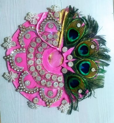DHRUVINSRI Divine Moorpankh Ladoo Gopalji Heavy Poshak with Royal Pagdi/Fancy poshak/Thakurji, with Red Floral Pattern, Size 4-6 DHRUVINSRI Divine Moorpankh Ladoo Gopalji Heavy Poshak with Royal Pagdi/Fancy poshak/Thakurji, with Red Floral Pattern, Size 4-6