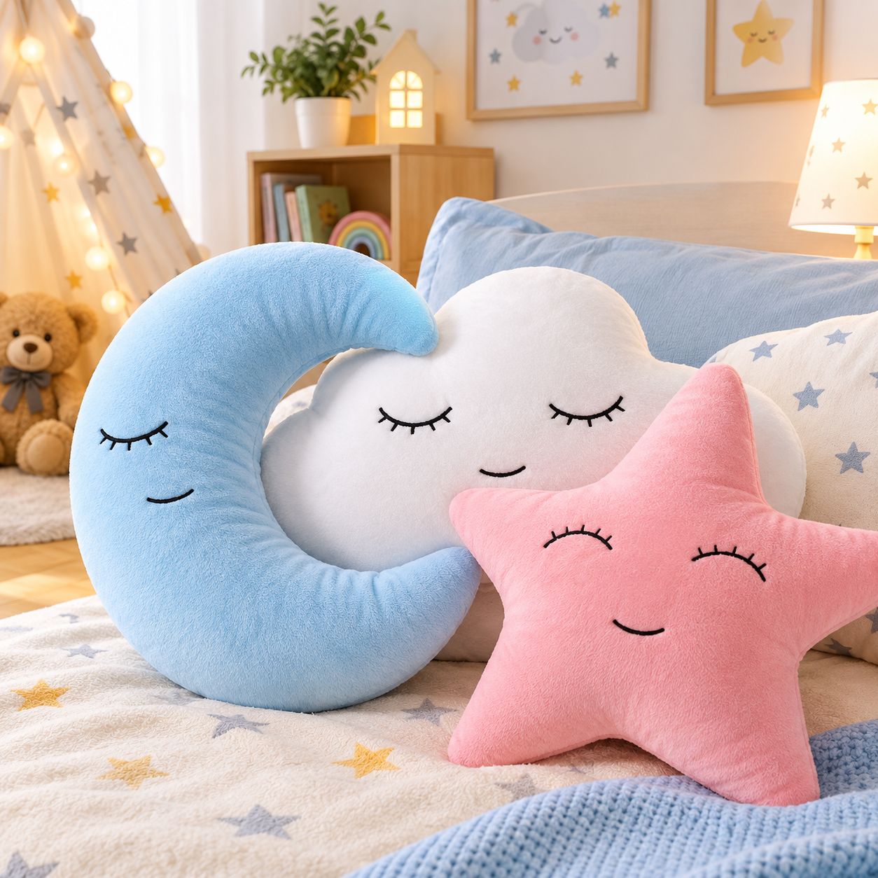 DHRUVINSRI Soft cushion for baby, kids & room decor set of 3 pcs moon cloud star (3 Pc)