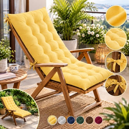 DHRUVINSRI Velvat Long Chair Pad Cushion For Rocking Chairs, Lounger Cushion For Indoor/Outdoor With Ties,Long Back & Seat, 16 X 48 Inches (Chair Not Included)-1 PC