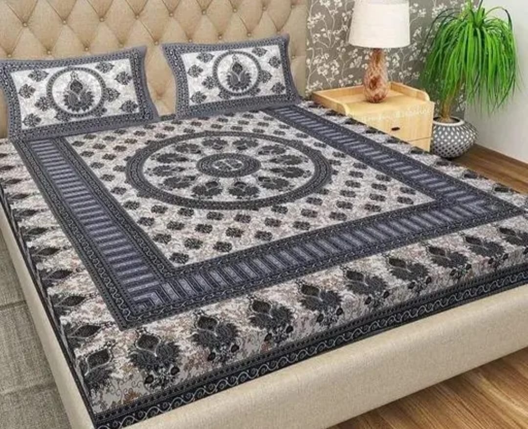 King Size Soft Cotton Bedsheet with 2 Pillow Covers,180TC. 90*100 inches | Black & White Floral Printed Double Bed Sheet | Elegant Cotton Bedding Set