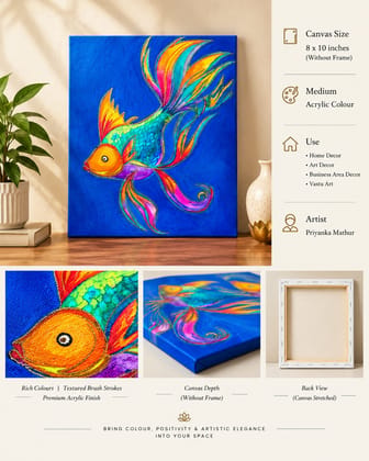 DHRUVINSRI Hand-Painted Fish Acrylic Canvas Art | 8 x 10 Inch Unframed Wall Decor Painting | Home, Office & Vastu Art | Artist Priyanka Mathur