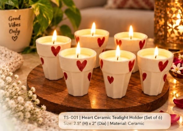 DHRUVINSRI Handmade Ceramic Diya & Tealight Holder Set of 4 Pcs, Reusable, Eco friendly | Decorative Multi-Purpose Festive Home Decor