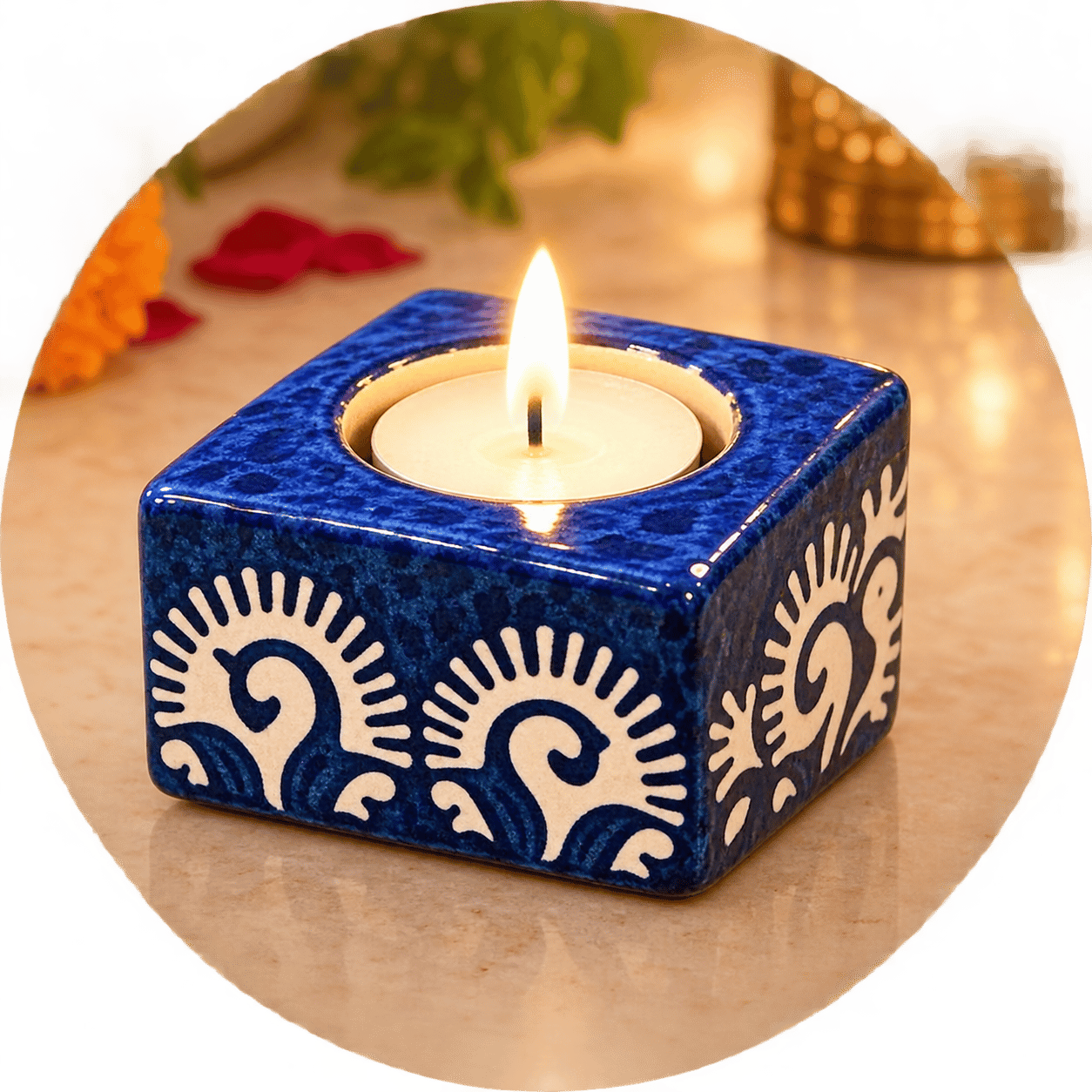 DHRUVINSRI Handmade Ceramic Diya & Tealight HolderI Reusable, Ecofriendly | Decorative Multi-Purpose Festive Home Decor-3 Pc