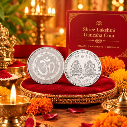 DHRUVINSRI Goddess Lakshmi Pooja Coin – Symbol of Wealth & Blessings, German Silver, Art Coin, 2.5*1.5*1 cm- 1 pc