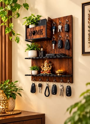 DHRUVINSRI 3D Wooden Key Holders for Home Wall Stylish | Wooden Wall Mounted Decorative Key Chain Hanger with 7 Hooks I Home & Office | Multipurpose Organiser -1Pc DHRUVINSRI 3D Wooden Key Holders for Home Wall Stylish | Wooden Wall Mounted Decorative Key Chain Hanger with 7 Hooks I Home & Office | Multipurpose Organiser -1Pc