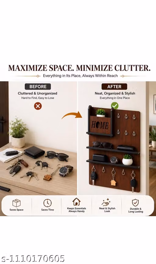 DHRUVINSRI 3D Wooden Key Holders for Home Wall Stylish | Wooden Wall Mounted Decorative Key Chain Hanger with 7 Hooks I Home & Office | Multipurpose Organiser -1Pc DHRUVINSRI 3D Wooden Key Holders for Home Wall Stylish | Wooden Wall Mounted Decorative Key Chain Hanger with 7 Hooks I Home & Office | Multipurpose Organiser -1Pc