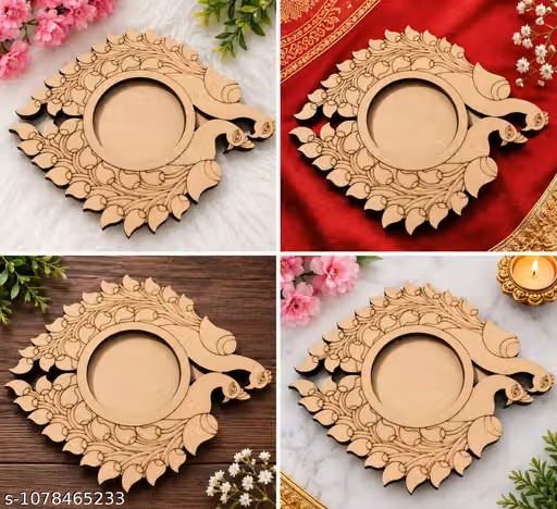 DHRUVINSRI MDF Wooden Tea Light Holder, Diwali , Navratri Decoration, Light Weight-1pc