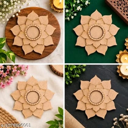 DHRUVINSRI MDF Wooden Tea Light Holder, Diwali , Navratri Decoration, Light Weight-1pc
