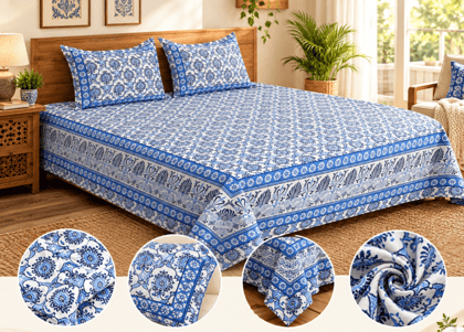 Super King Size or XXXL Jumbo Size bedsheet, Bedcover, Bedspread, Jambo SizeI Blue Color | 120x120" Bedspread with 2 Pillow Covers +Free Bedsheet storage box