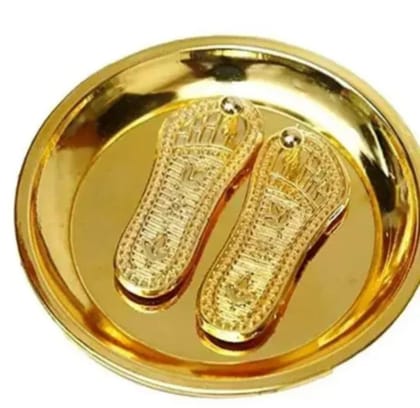 DHRUVINSRI hree Lakshmi Charan Paduka Gold Plated with Brass Plate – Divine Blessings for Laxmi Pooja, Diwali and Prosperity-1 set