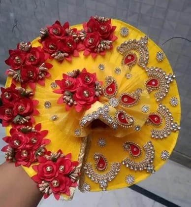 DHRUVINSRI laddu Gopal Heavy Dress Gawn with Decorative red Lily Flowers & Head Band pagdi, krishnaji, kanhaji, thakurji Adjustable Gawn for ladoo Gopal Ji Idol Free Size For Gopal JI 3-6,Color red