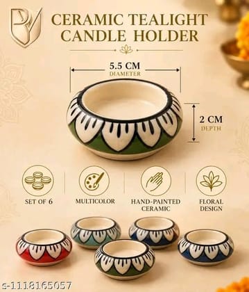 DHRUVINSRI Handmade Ceramic Diya & Tealight HolderI Reusable, Ecofriendly  | Decorative Multi-Purpose Festive Home Decor-1 Pc