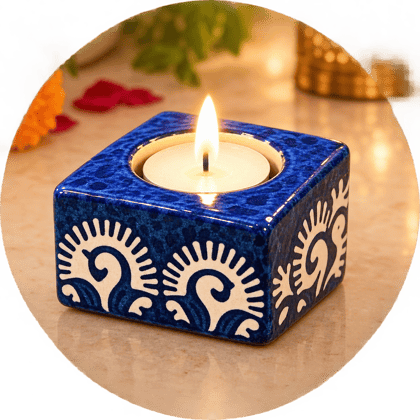 DHRUVINSRI  Ceramic Tealight HolderI Reusable, Ecofriendly  | Decorative Multi-Purpose Festive Home Decor