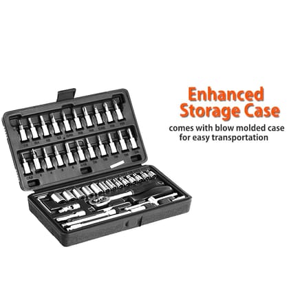 DHRUVINSRI 46-Piece Metal 1/4 Inch Socket Set (Black) – Comprehensive Set of Quality Sockets for Automotive and Home Repairs