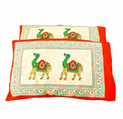 DHRUVINSRI Pink City Heritage Camel Print Cotton King Size Bedsheet with 2 Covers, 90*108 inches