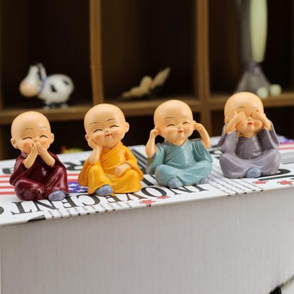 DHRUVINSRI Baby Buddha Showpiece Set of 4 – Safe, Simple, and Multicolor Figurines to Enhance Your Home Décor and Bring Tranquility
