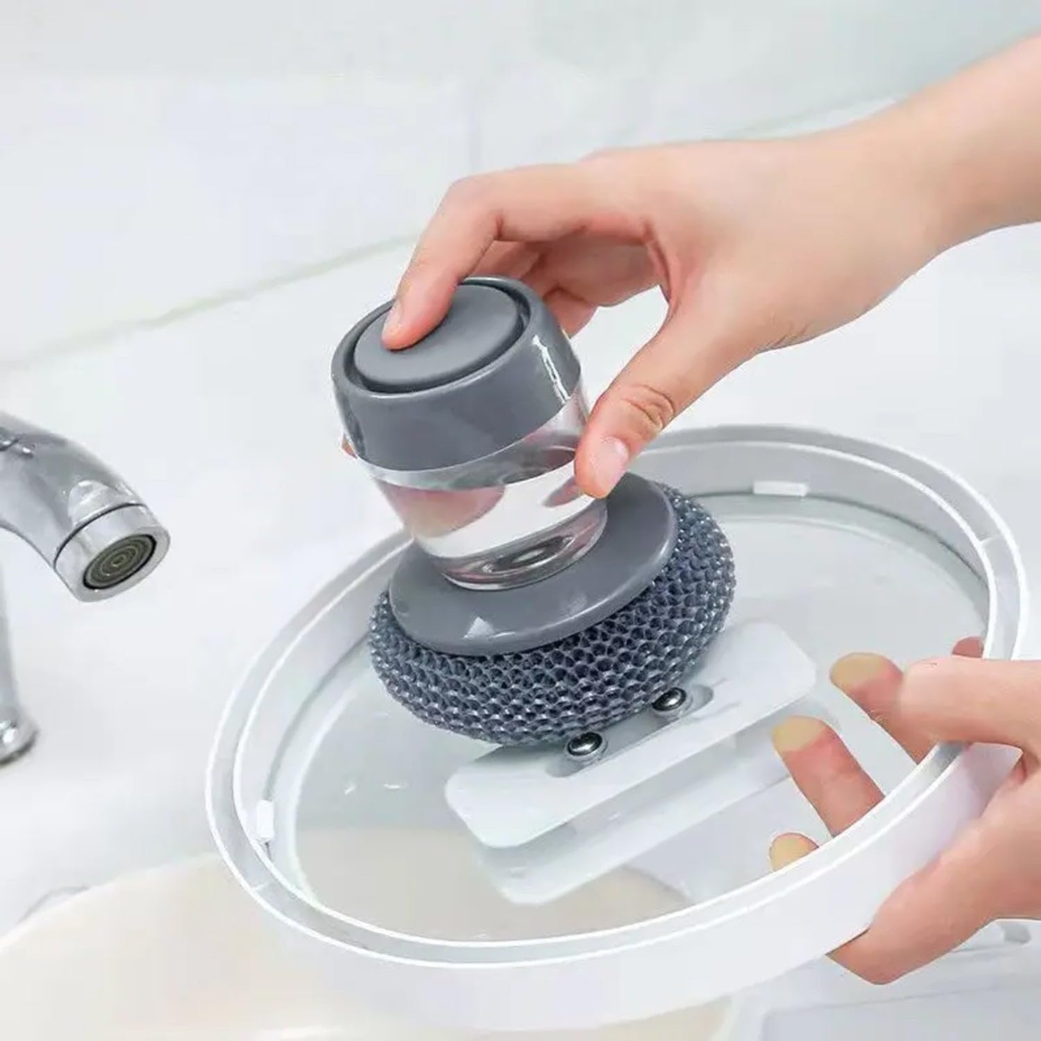 DHRUVINSRI Soap Dispensing Dish Brush (1 Pc): Palm Brush, Kitchen Cleaning