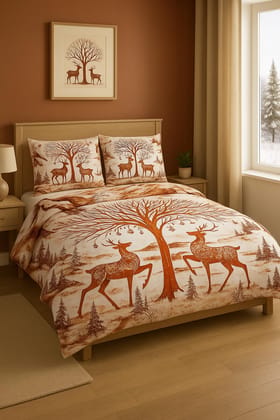 DHRUVINSR Luxury Heritage Super King Size Bed cotton bedsheet 108*108 with 2 Pillow Cases 45 x 72 cm,  Reindee Forest Design,King Size 108x108 Inch,Christmas Motif, Festive Motif