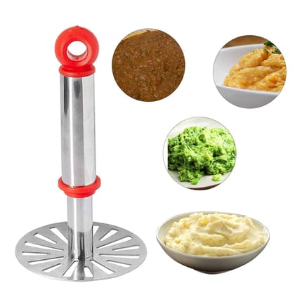 DHRUVINSRI Potato, Pav Bhaji Masher with Plastic Handle, Silver & Plastic - Oval Pav Masher, Potato 1-Piece, Smasher Handle, Multicolor