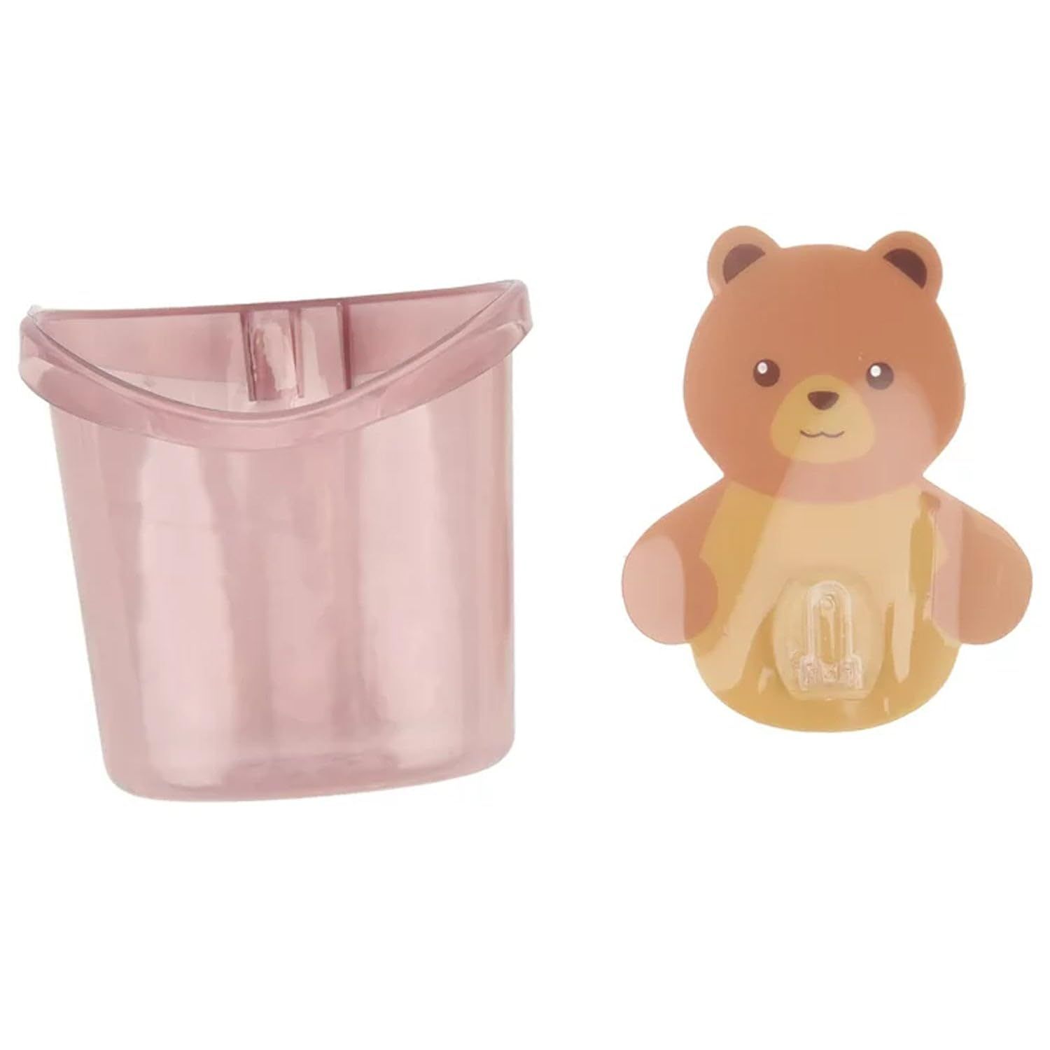 DHRUVINSRI Multipurpose Wall Mount Toothbrush Holder Plastic Stand for Toothpaste, Comb, Brush, Cream, Lotion Child Bathroom Cup Drain Waterproof Self-Adhesive, Teddy Bear