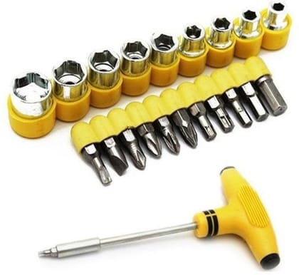 DHRUVINSRI 24-Piece T-Shape Screwdriver Set – Versatile Hand Tools with Ratchet Pawl, Socket Spanner, and Batch Heads for Efficient Use